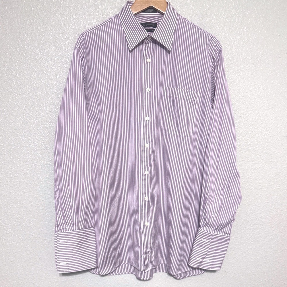 John W Nordstrom Mens Purple Stripe Dress Shirt 16 1/2 34 Cotton French‎ Cuff